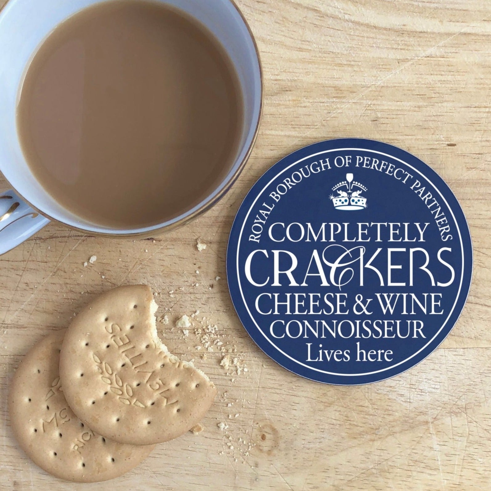 Cheese & Wine Connoisseur Blue Plaque Coaster