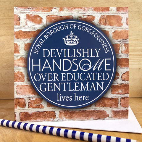 Handsome Gentleman Blue Plaque Card