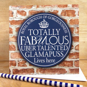 Fabulous Glamapuss Blue Plaque Card