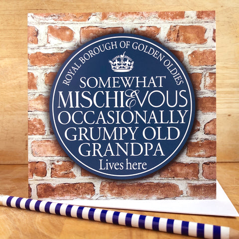 Grumpy Grandpa Blue Plaque Card