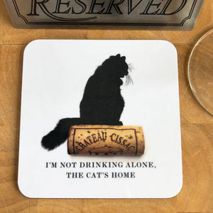 Woofs & Wine Drinking Alone Cat Coaster