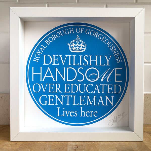 Handsome Gentleman Signed Blue Plaque Print
