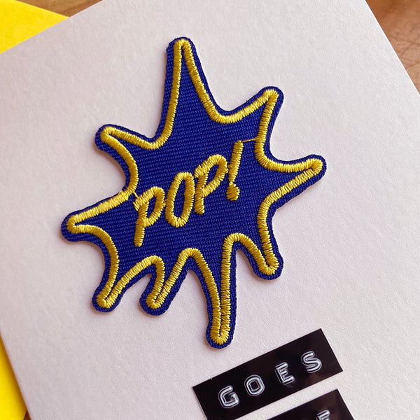 Pop Goes the Bubbly Iron on Patch Card